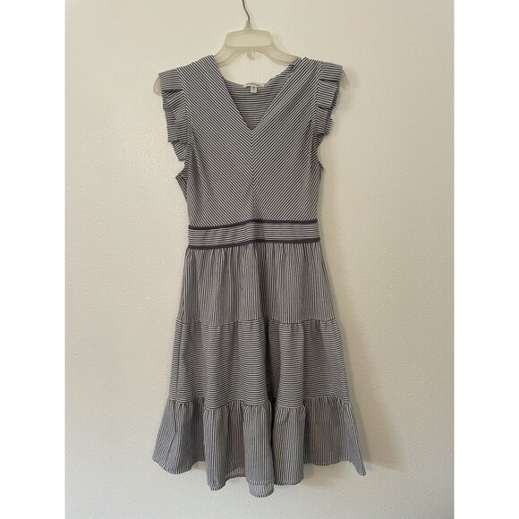 Monteau Girl Gray White Stripes Dress for Girls Size Large Party Dress - Picture 1 of 5